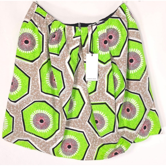 NWT‎ CARVEN Mini Skirt Size US 6 - FR 38 Kiwi Cotton Pleated Lined 290 Mod J52A